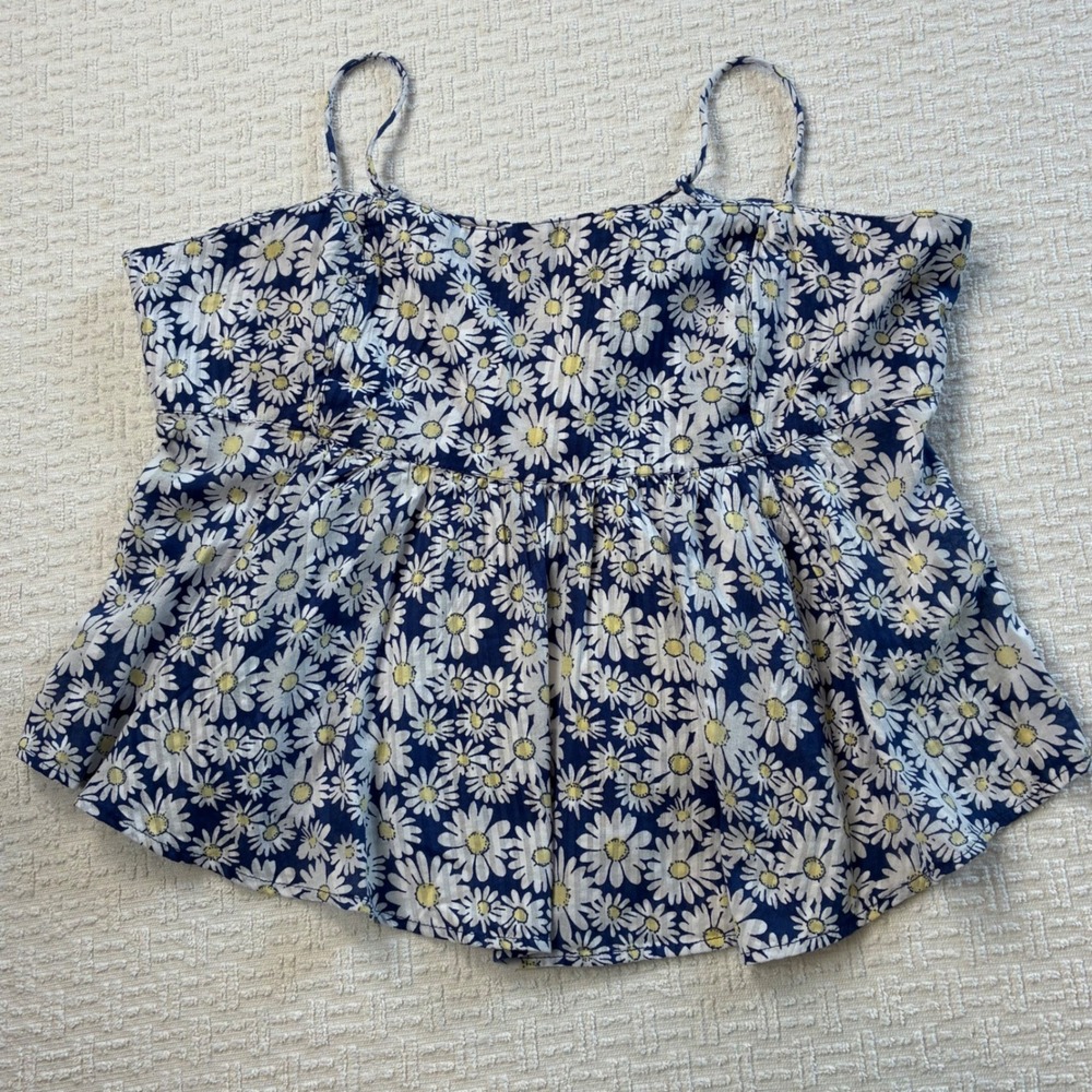 Free People Womens M Daisy Floral Peplum Top Crop Blue White Boho Indie Girly